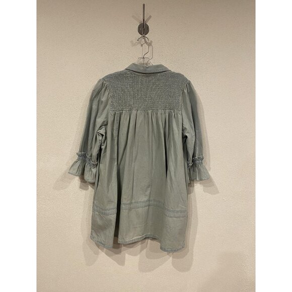 Free People Vanessa DressWomens Small Blue Denim Tunic Smocked Boho Pocke - Picture 5 of 5